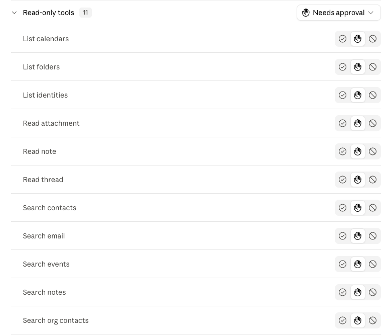 Read-only tools set to Needs approval